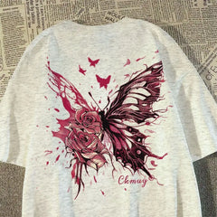 HEARUJOY  -  Trendy Brand Butterfly Design Printed Short-sleeved T-shirt Men's Hip-hop High Street Top