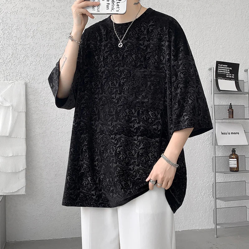 Hearujoy Men Oversized Streetwear T Shirts Women 2024 Jacquard Design Summer Mens Fashions Harajuku T-Shirt Male Vintage Tees Female