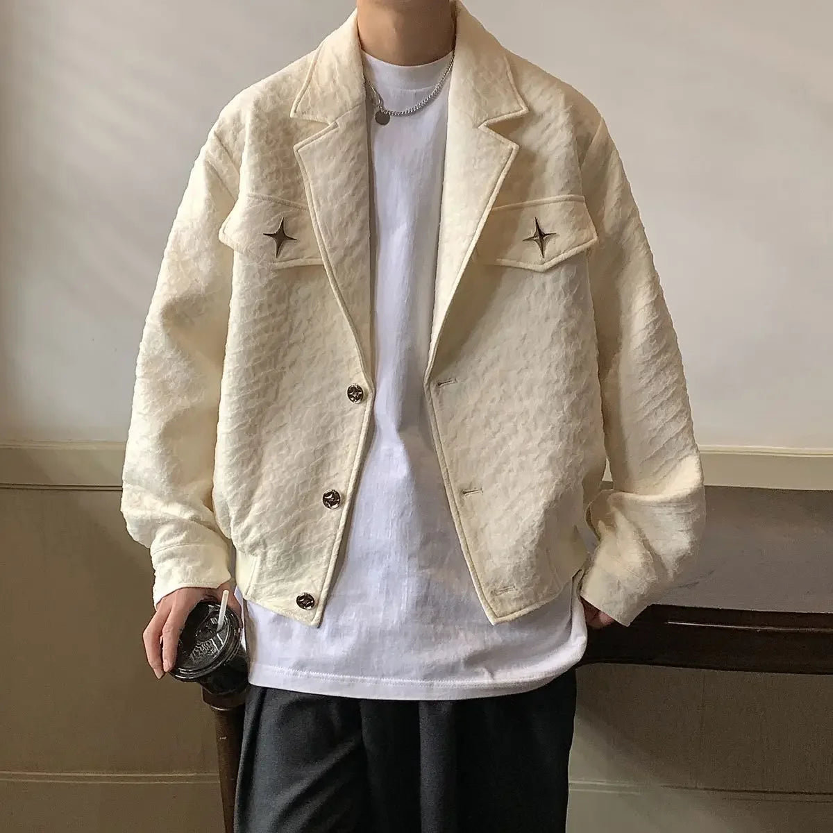 Hearujoy Men's Clothing Vintage Blazer Collar Coat Men's Spring and Fall American Niche Design Pilot Jacket High Street Fashion Jacket