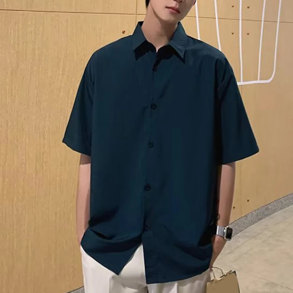 HEARUJOY  -  Draped Fashion Top L M Mens Short Sleeve Shirt Suitable For Vacation Brand New Condition Lapel Neckline Vacation Attire