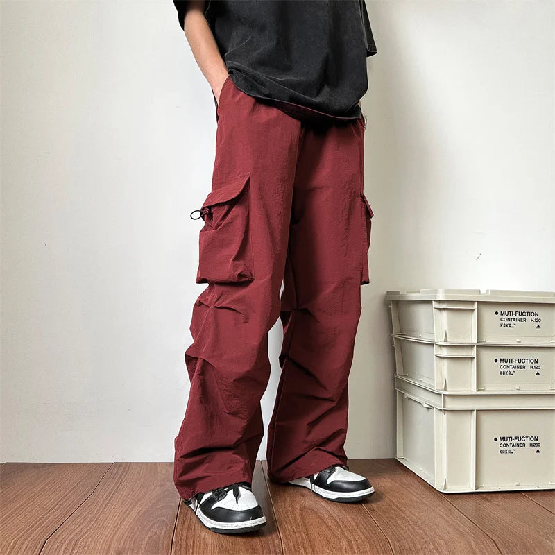 Hearujoy Summer Thin Pants Men Fashion Pocket Cargo Pants Men Japanese Streetwear Hip-hop Loose Straight Pants Mens Oversized Trousers