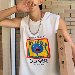 Hearujoy Hip Hop Streetwear Painting Letter Print Vest 2024 Men Harajuku Cotton Casual Vest Summer Short Sleeve Sleeveless