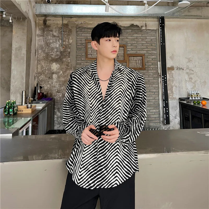 Hearujoy Korean Streetwear Fashion Spring Shoulder Pad Solid Color Pleat Casual Loose Male Top Turn-down Collar Button Dress Shirts