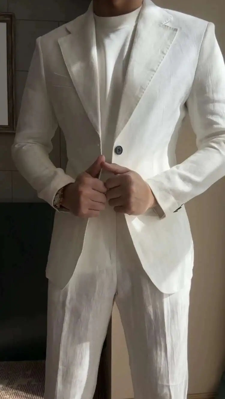 HEARUJOY  -  High Quality Linen Blend Business Dress Suit Wedding Suit Men Versatile Casual Office Party Prom Costume Homme Men Tuxedo Suit