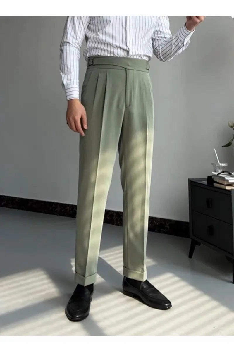 HEARUJOY  -  British Style Naples Pant For Men Vintage Gurkha High Waist Straight Suit Trousers Spring Autumn Fashion Business Casual Pants
