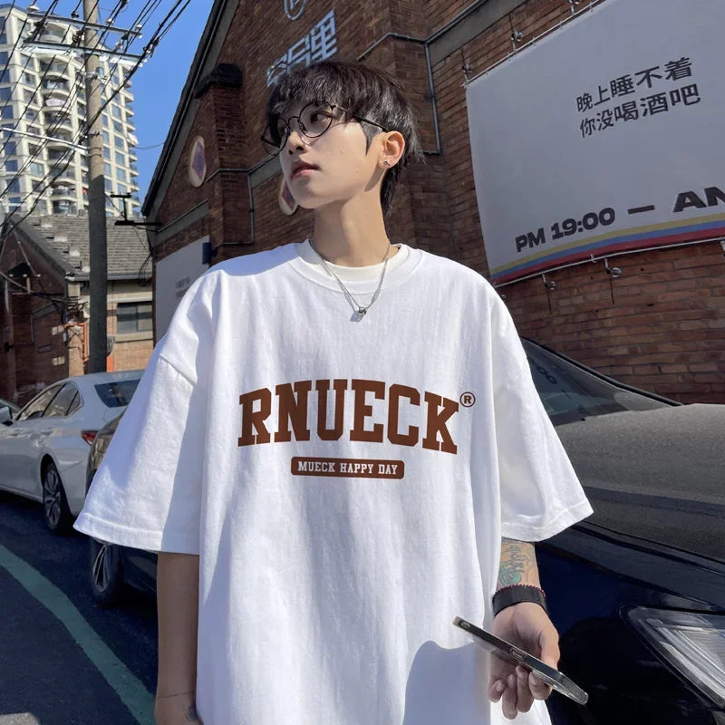 HEARUJOY  -  T Shirt Oversized Cotton For Men White 5XL Men's Letter Print T-shirts Men Casual Wear Summer Tee Shirts Big Size