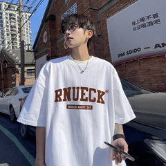 HEARUJOY  -  T Shirt Oversized Cotton For Men White 5XL Men's Letter Print T-shirts Men Casual Wear Summer Tee Shirts Big Size