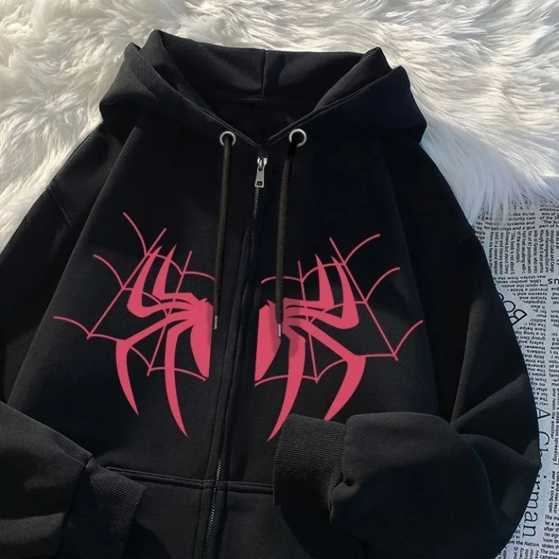 HEARUJOY  -  Man Hoodies Spider Funny Designer Novelty and Sweat Shirt Pastel Color High Quality Aesthetic Full Zip Up Sweatshirts for Men