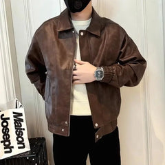 Hearujoy Leather Jacket for Men Trendy and Stylish with a Sense of Luxury Men's Leather Jacket New Style Lapel American Top