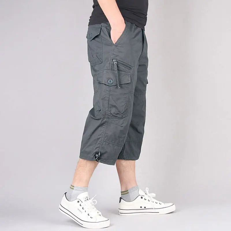 HEARUJOY  -  Summer Cropped Pants Men Multi Pocket Cargo Shorts Outdoor Sports Leisure Loose Shorts Fashion Youth Cotton Short Trousers