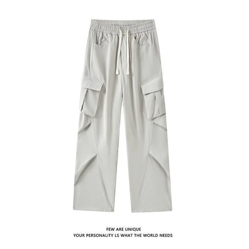 HEARUJOY  -  Pocket Casual Pants Men Retro Black Cargo Pants Men Japanese Streetwear Hip-hop Loose Straight Pants Mens Vintage Trousers
