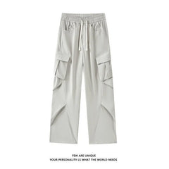 HEARUJOY  -  Pocket Casual Pants Men Retro Black Cargo Pants Men Japanese Streetwear Hip-hop Loose Straight Pants Mens Vintage Trousers