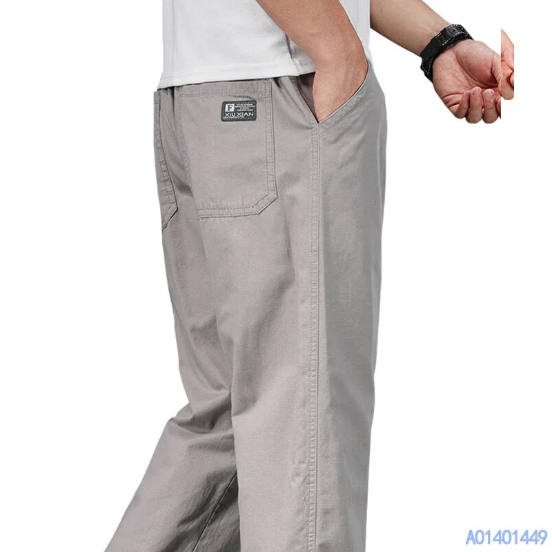 HEARUJOY  -  Big Size Men's Casual Cotton Pants Relaxed Fit Long Trousers Elastic Waist Drawstring Sweatpants Mens Jogger Pants Summer Spring