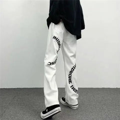 HEARUJOY  -  Men's Spring Autumn New Style Trendy Splicing Printed Pocket Fashion Versatile Loose Straight Tube Minimalist Casual Jeans