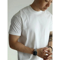 HEARUJOY  -  T-shirt American Pure Cotton Tough Guy Solid Color Men Short-sleeved Round Neck Couple Casual Versatile Business Base Shirt