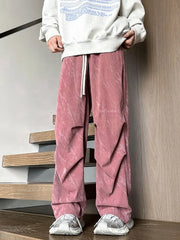 Hearujoy Corduroy Parachute Pants Men Pink Wide Leg Trousers Male Streetwear Hip Hop Harajuku Loose Casual Japanese Sweatpants