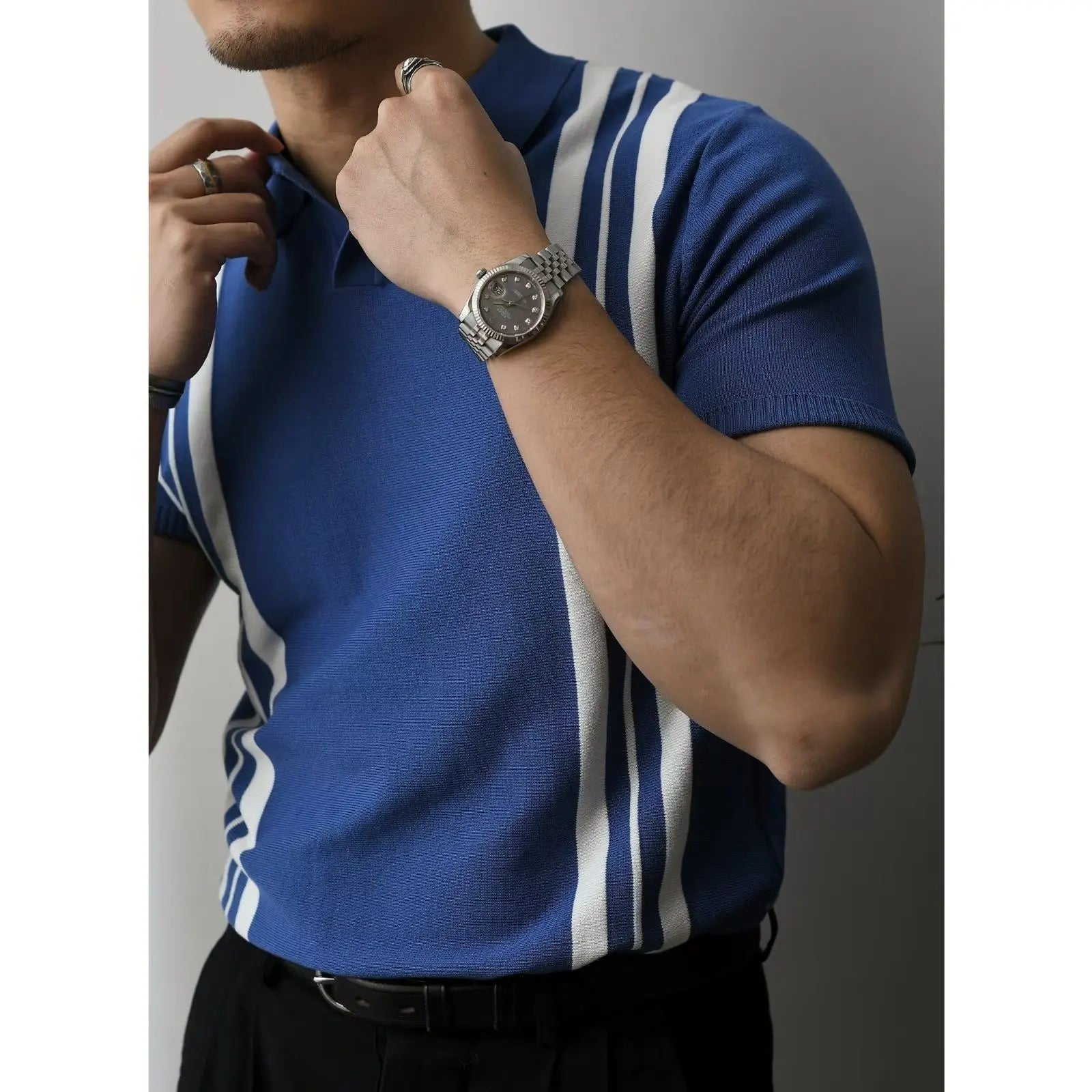 HEARUJOY  -  Summer Men Solid Zipper Knitted Polo Shirt Streetwear Fashion Male Clothes Lapel Slim Basic Business Casual Short Sleeve Tops