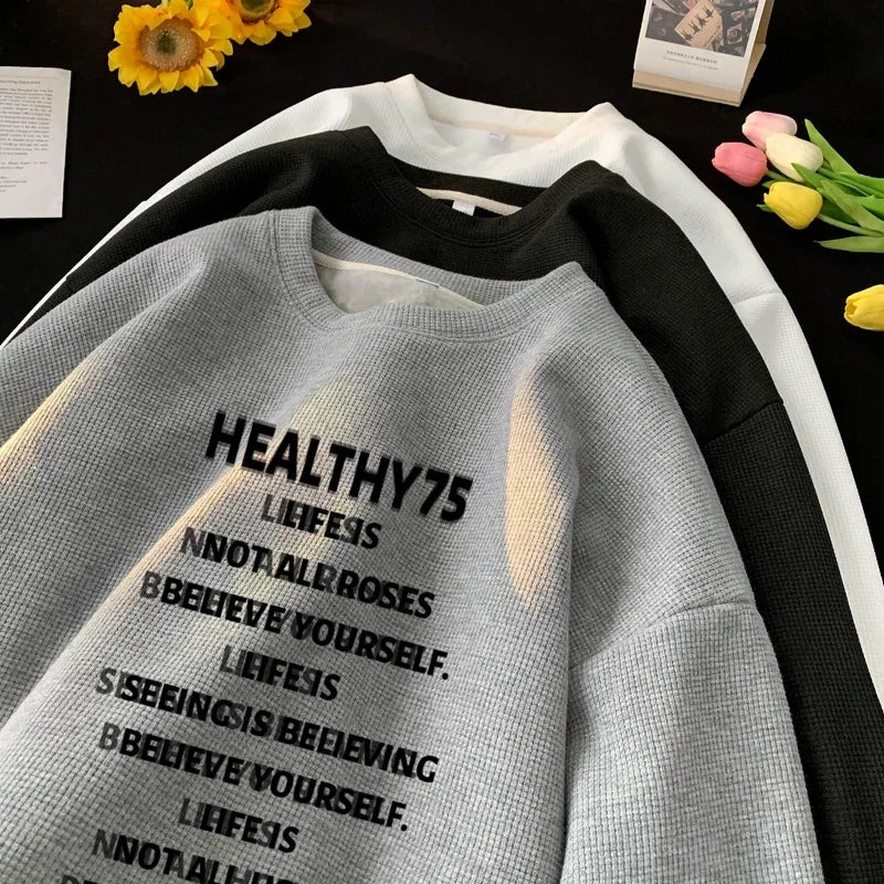HEARUJOY  -  Men's Oversized Hoodie White Walf Checks Hoodies Oversize for Men Letter Print 5XL Man Casual Wear Hoody Male Sweatshirt