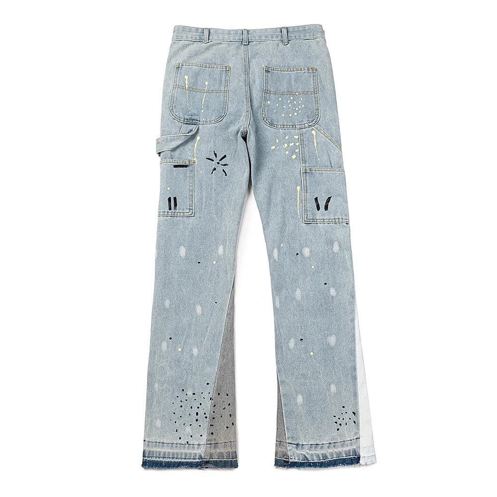 Hearujoy New Streetwear Color Match Baggy Jeans for Men Straight Patchwork Vintage Loose Denim Trousers Oversized Casual Cargo Pants