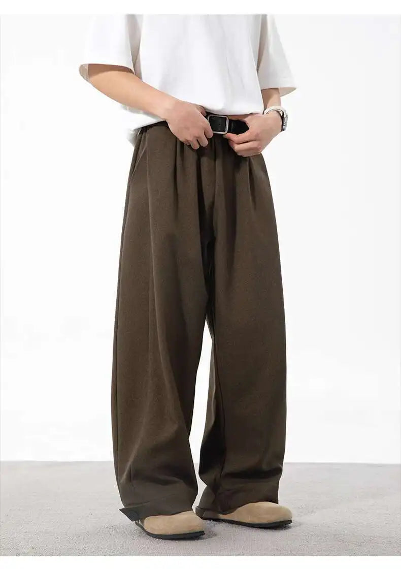HEARUJOY  -  Korean Style Men's Suit Pants Solid Color Pleated Design Botton Drawstring Simple Elastic Waist Summer Male Trousers