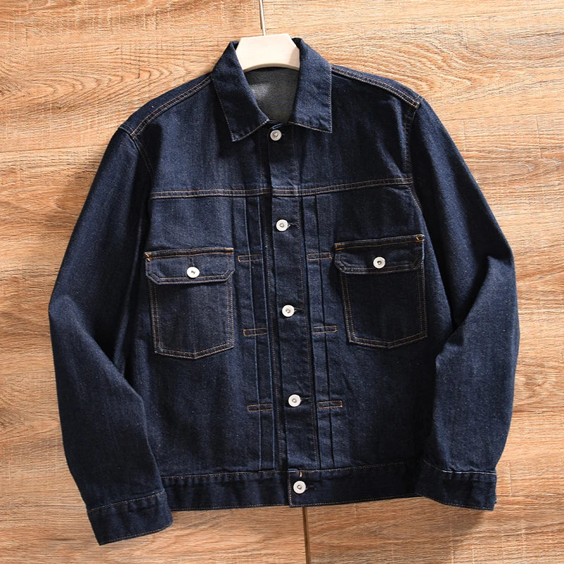 HEARUJOY  -  Amekaji High Quality Autumn and Winter Style Men's Denim Jacket Couple's Lapel Retro Washed Workwear Coat Trendy