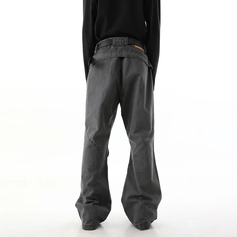 Hearujoy American High Street Fashion Sports Overalls Men Autumn Winter New Loose Wide-Leg Deconstructed Straight Pleated Casual Trousers
