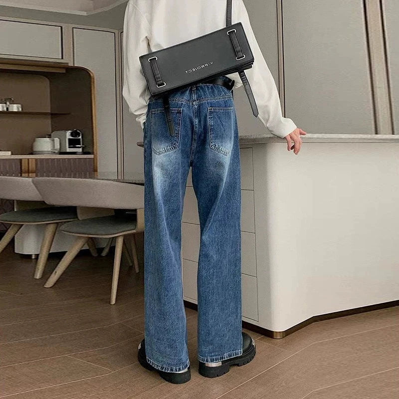 HEARUJOY  -  New Korean Cleanfit Male Jeans Luxury Naples High Waist Wide Legs Denim Pants Fashion Solid Color Retro Premium Elegant Trousers