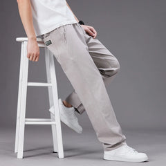 HEARUJOY  -  Big Size Men's Casual Cotton Pants Relaxed Fit Long Trousers Elastic Waist Drawstring Sweatpants Mens Jogger Pants Summer Spring