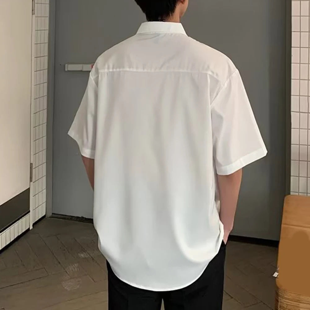 HEARUJOY  -  Draped Fashion Top L M Mens Short Sleeve Shirt Suitable For Vacation Brand New Condition Lapel Neckline Vacation Attire