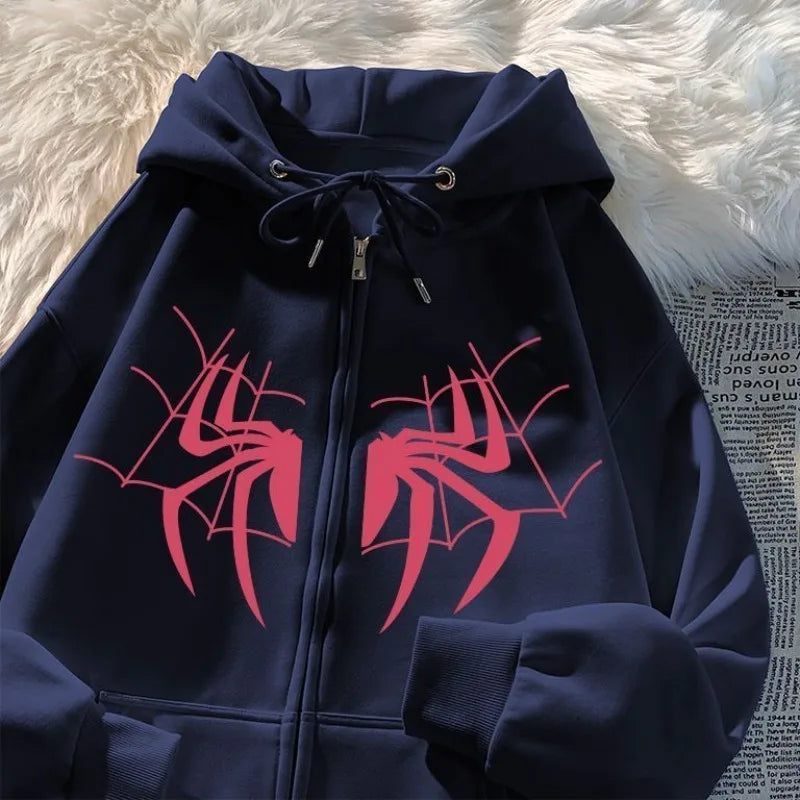 HEARUJOY  -  Man Hoodies Spider Funny Designer Novelty and Sweat Shirt Pastel Color High Quality Aesthetic Full Zip Up Sweatshirts for Men
