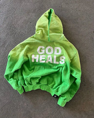 Hearujoy Vintage Streetwear God heals Painting Printed Hoodies Women Sweatshirt Harajuku 2024 New Oversized Street Y2k Tops Men Clothing