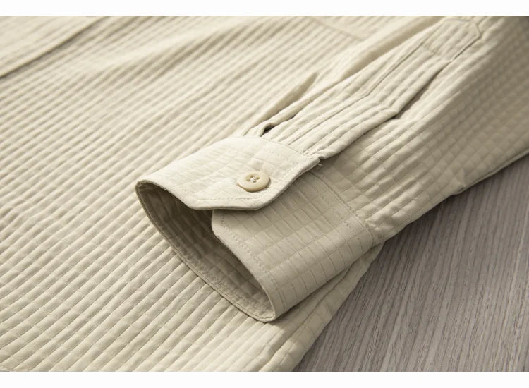 HEARUJOY  -  Mens Casual Waffle Shirts Long Sleeve Button Down Autumn Sold Color Loose Fit Shirts Jacket