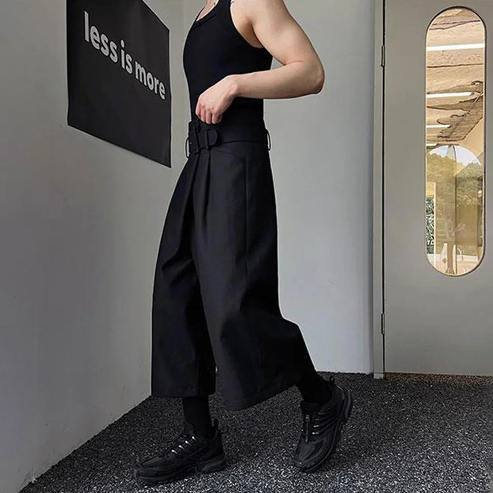 HEARUJOY  -  Mens Pants Belt Dark Wide-Leg Pants Japanese Streetwear Harajuku Commuting Business Office All-Match Casual Pants Men'S Clothing