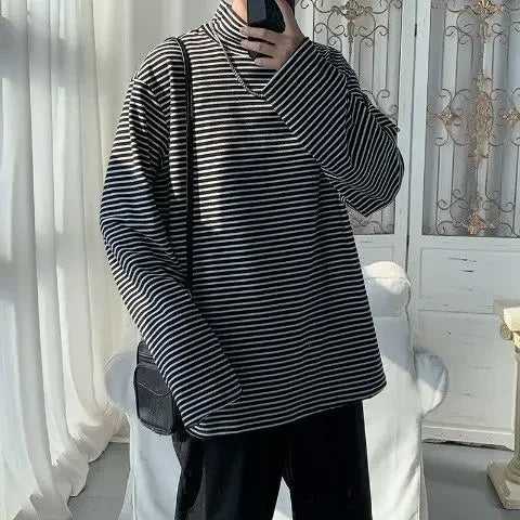 HEARUJOY  -  Turtleneck High Collar T Shirt For Man Striped Top Bulk With Wholesale Men's Clothing Long Sleeve Quotes Full Xl F Pullover