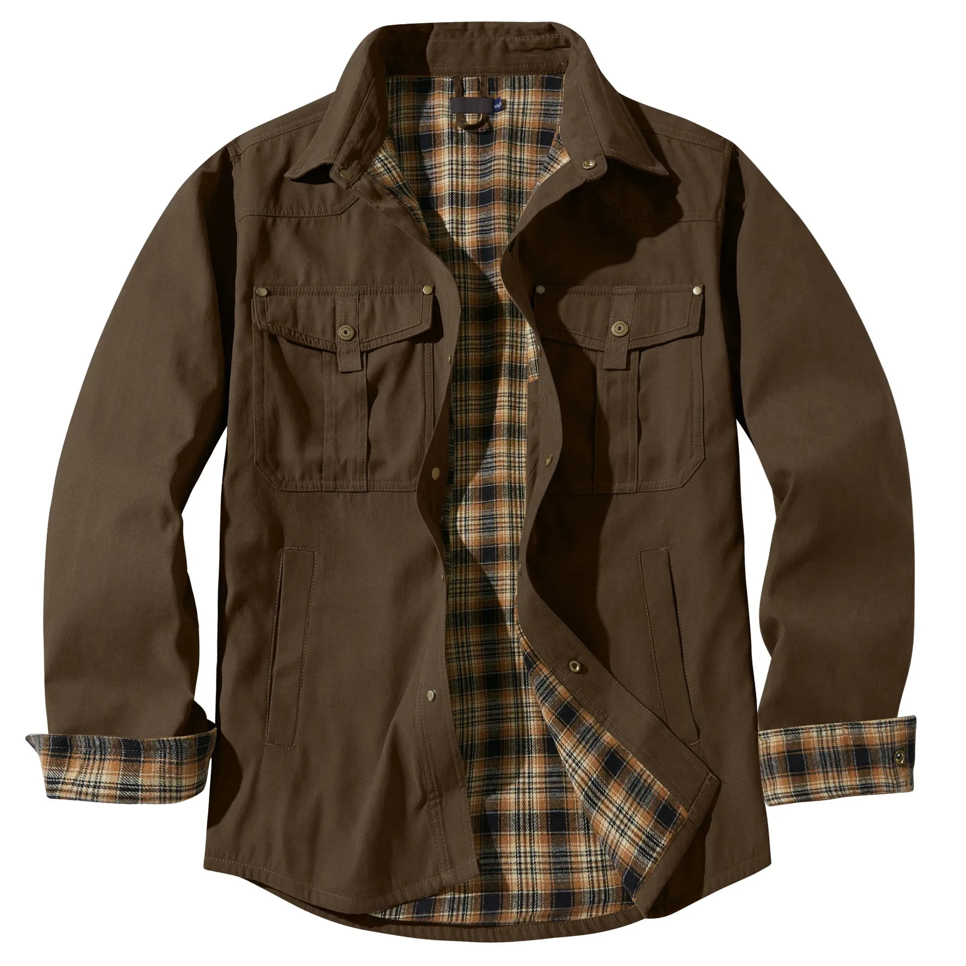 HEARUJOY  -  American Size Men's Plus-size Lapel Plaid Flannel Casual Shirt Jacket Retro Western Style Reversible Jacket