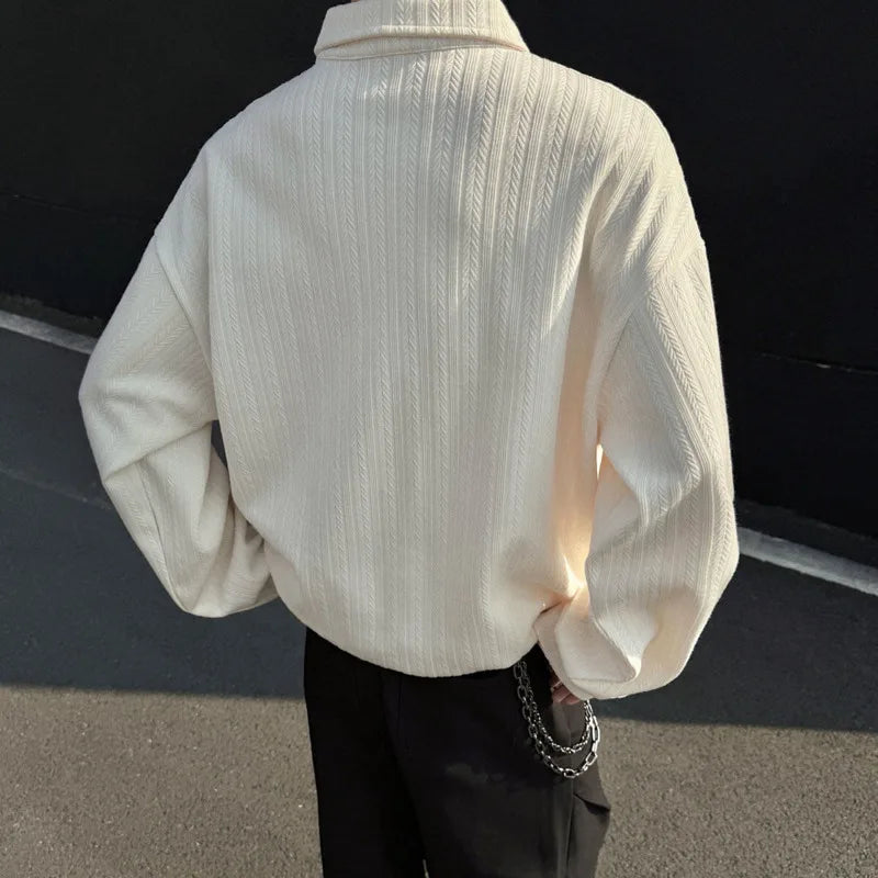 HEARUJOY  -  Spring Beige Hoodie Men Fashion Casual Lapel Sweatshirt Men Streetwear Korean Loose Black Pullover Hoodie Mens Hoody M-3XL