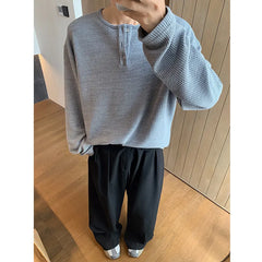 HEARUJOY  -  Spring Long Sleeved T-shirt Men Fashion Button White Casual T Shirt Men Streetwear Korean Loose Pleated T Shirt Mens Top M-2XL