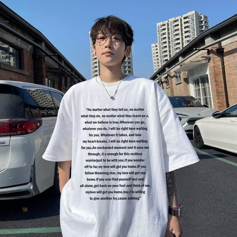 HEARUJOY  -  T Shirt Oversized Cotton For Men White Men's Letter Print T-shirts Men 5XL Casual Wear Summer Tee Shirts Big Size Clothing