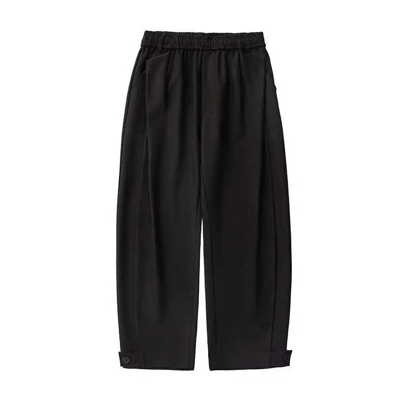 HEARUJOY  -  Korean Style Men's Suit Pants Solid Color Pleated Design Botton Drawstring Simple Elastic Waist Summer Male Trousers