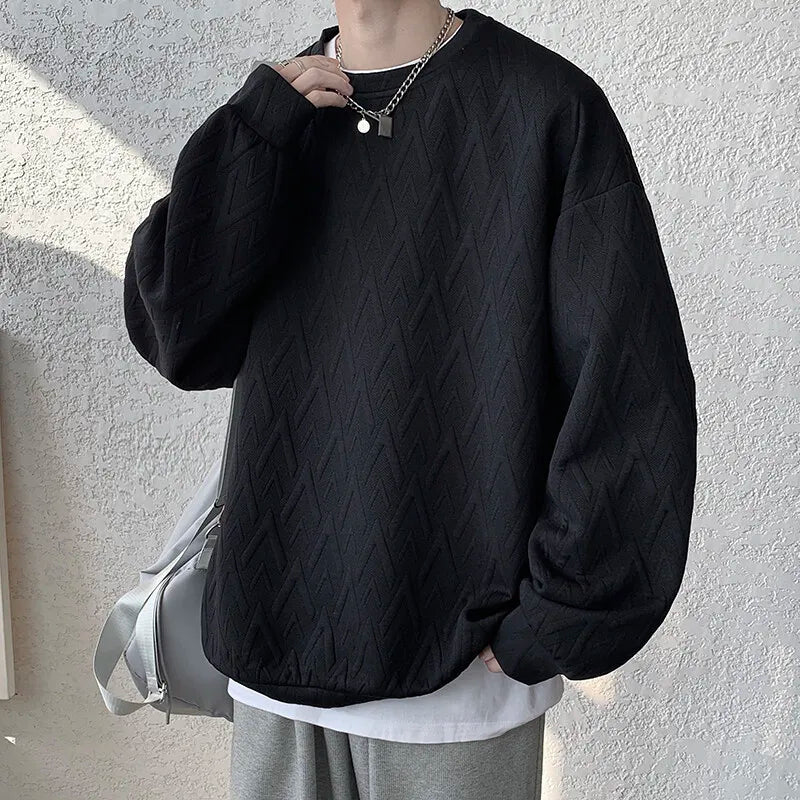 HEARUJOY  -  American Style Men's Crew Neck Sweatshirt Basic Pullover Harajuku Sweatshirt Long Sleeve T-shirt Fashion Men's Clothing 5XL