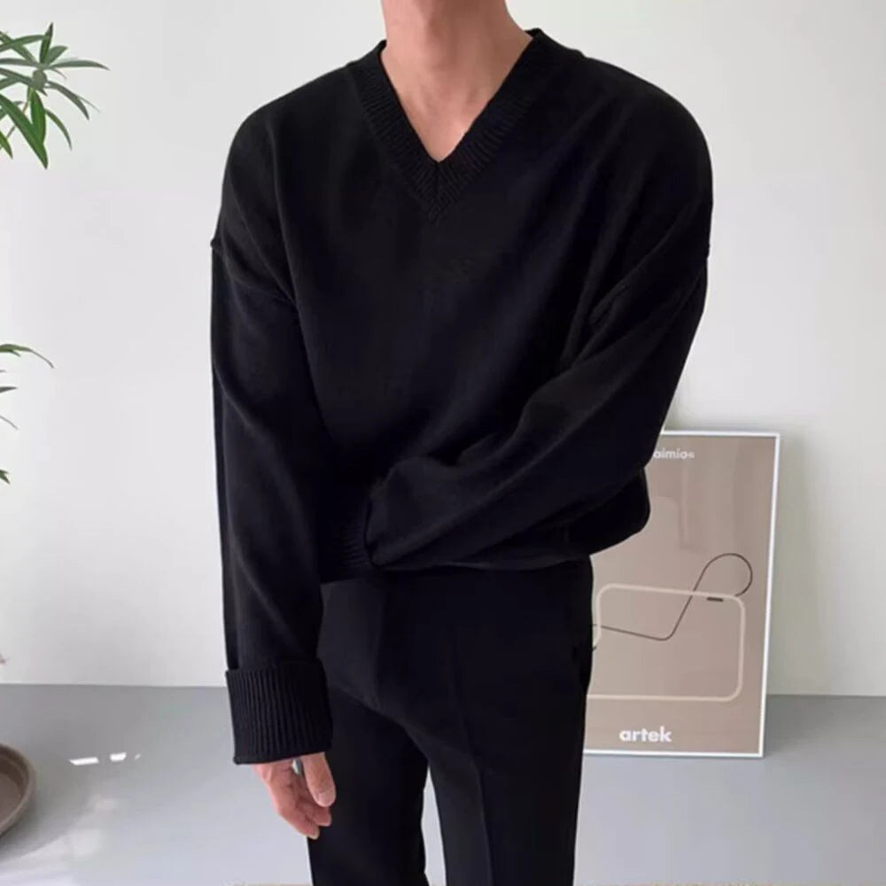 HEARUJOY  -  Mens Sweater Casual Outerwear Knitted Sweater Autumn Fashion Campus Youth All-Match Solid Color Long-Sleeved Top Men'S Clothing