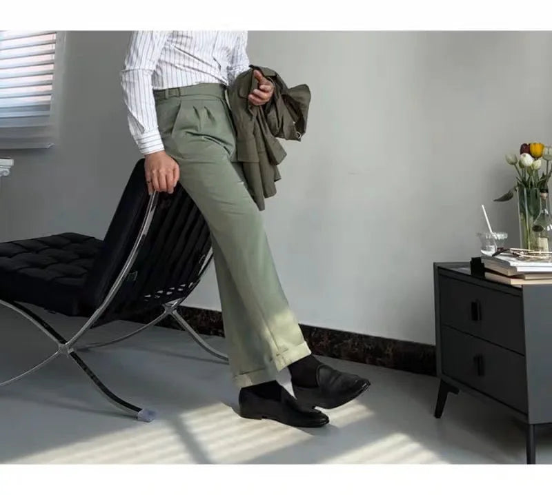 HEARUJOY  -  British Style Naples Pant For Men Vintage Gurkha High Waist Straight Suit Trousers Spring Autumn Fashion Business Casual Pants