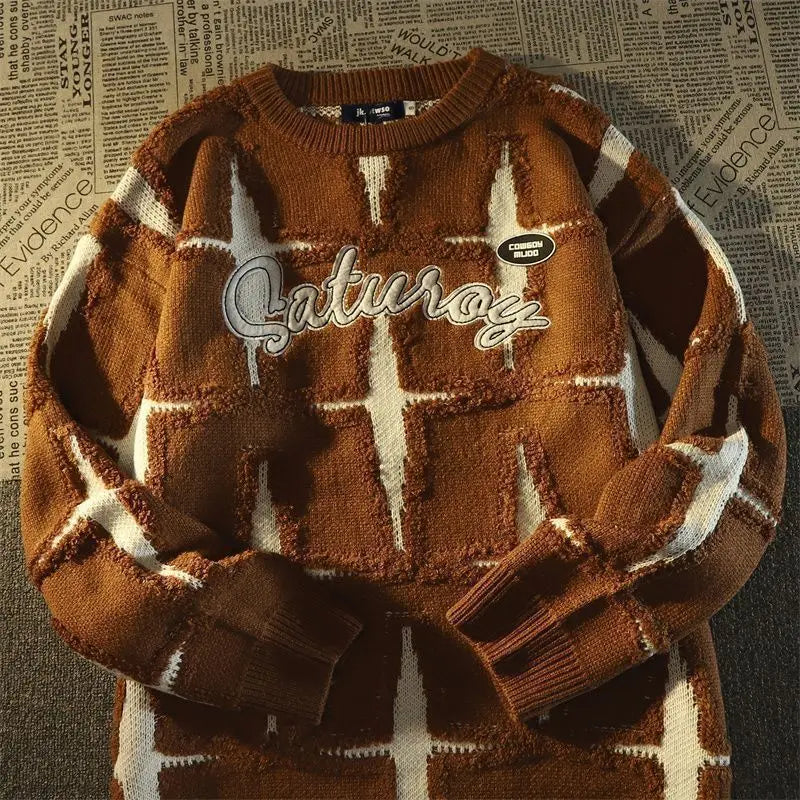 HEARUJOY  -  American Retro High Street Star Sweater Men's Spring Autumn Loose Lazy Style Oversize Japanese Knitted Jacket