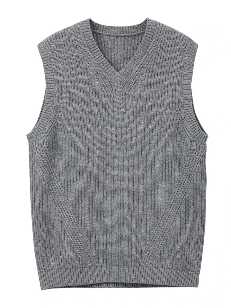 HEARUJOY  -  Casual Simple Solid Color All-match Knit Vest Mens Autumn Trendy Slim V Neck Tank Tops Men Leisure Sleeveless Knitted Camisoles