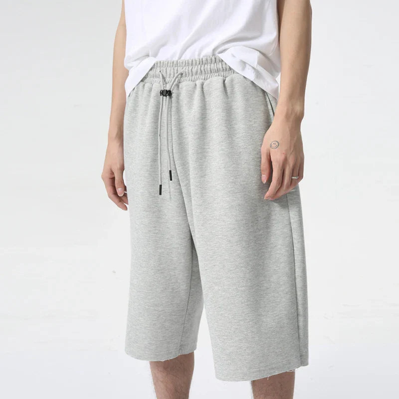 Hearujoy Simple Solid Color Men's Shorts Knee Length Wide Leg Drawstring Lace Male Fashion Trousers New Stylish Summer 9C6093