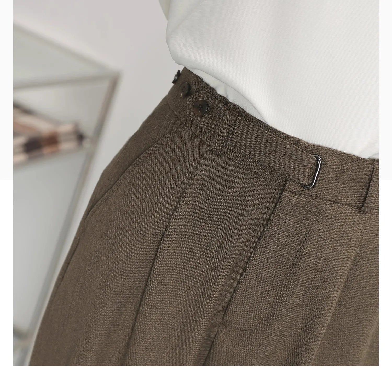 HEARUJOY  -  Light luxury Solid Suit Pants Men Loose straight Trousers Fashion Business Society Korean Casual Pants Adjustable Waist Belt