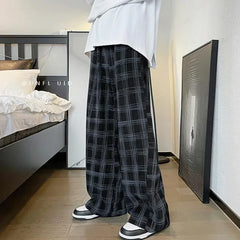 Hearujoy Check Trend Plaid Baggy Trousers For Men Loose Classic Korean Style Designer Clothes Big Size Harajuku Fashion Casual Pants Man