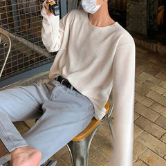 Hearujoy Mens Casual Knitted Long-Sleeved Tops Genderless 2024 New Fashion Individuality Solid Color Simple Thin Comfort T-Shirt Unisex