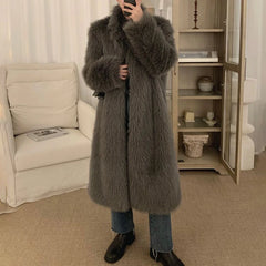 Hearujoy Imitation Fox Fur Coat For Men 2024 New Autumn Winter Warm Thickened Long Fashion Elegant Solid Simple Loose Stand-Up Coat