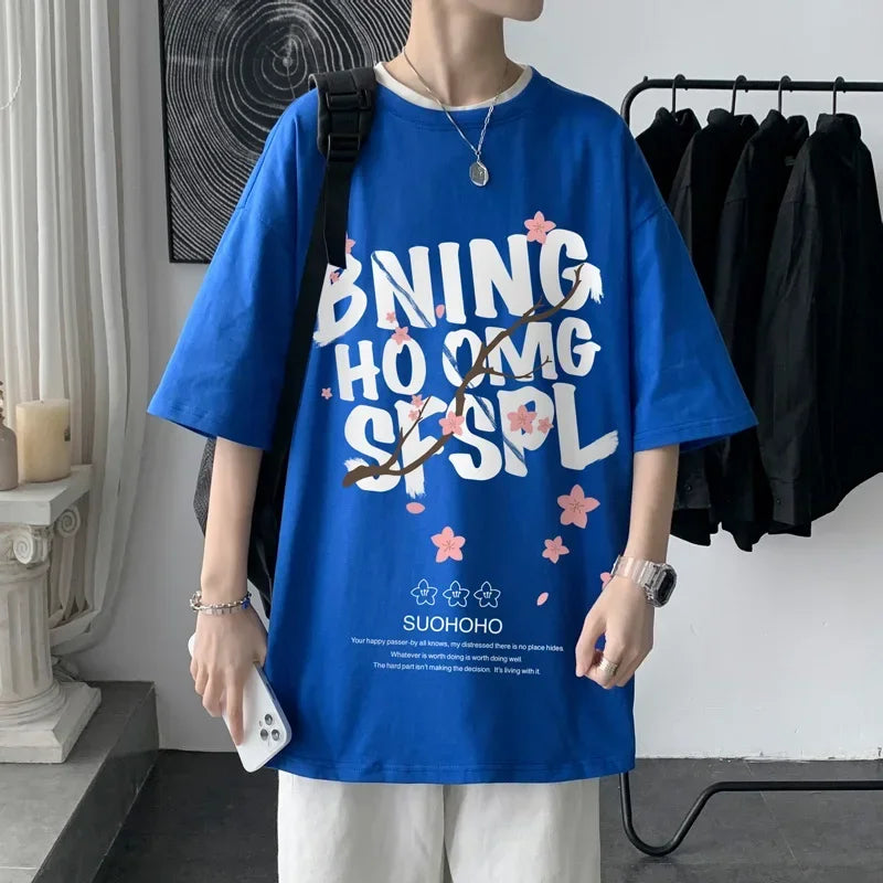 HEARUJOY  -  Men's CottonT-shirt Letters Mens Summer T Shirts White Fashion 5XL Oversized Tee Shirts Casual Tshirt for Man